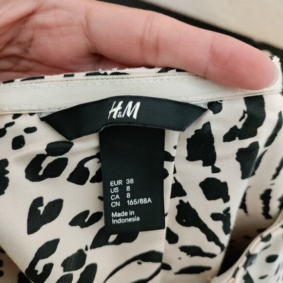 H&M Strapless Sweetheart Cheetah Tie Waist Cocktail Mini Dress 8 Women Cream - Picture 9 of 10